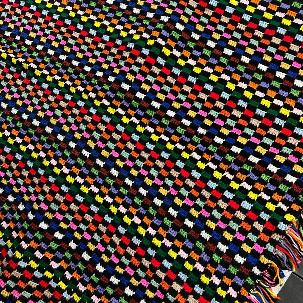 Handmade Crochet Fringe Multicolored Afghan Throw  Blanket 47x65